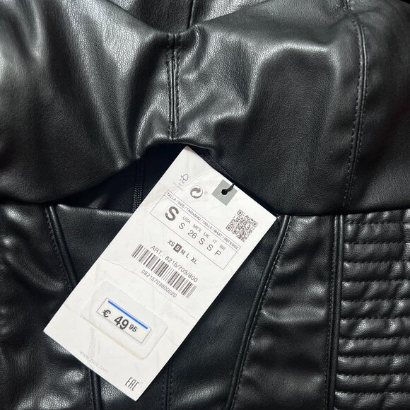 ZARA WOMEN BLACK TOPSTITCHED FAUX LEATHER MIDI DRESS SIZE S NWT - Picture 8 of 8